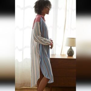 By Anthropologie True Midi Maxi Shirt Dress Modal Vertical Stripes Size S